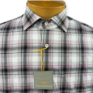 THOMAS DEAN S SMALL PLAID TWILL LONG L/S SHIRT